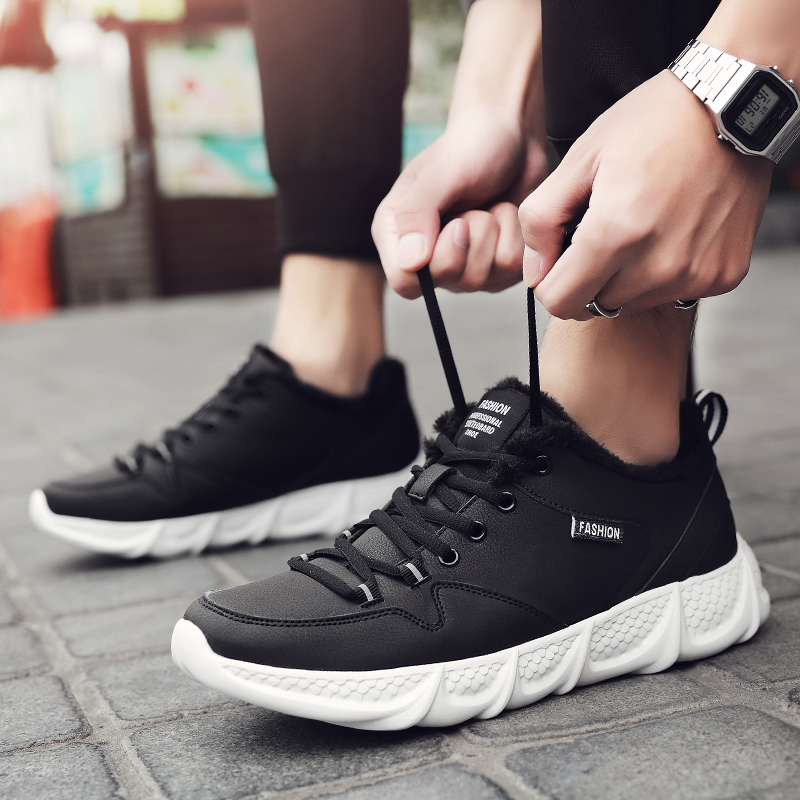 大码男鞋45秋冬季防水46男士休闲运动鞋47潮流皮面48加绒跑步棉鞋