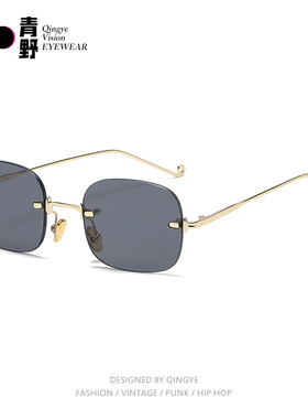 2025新款复古椭圆形无边框墨镜女潮高级感小框眼镜夏季防晒太阳镜