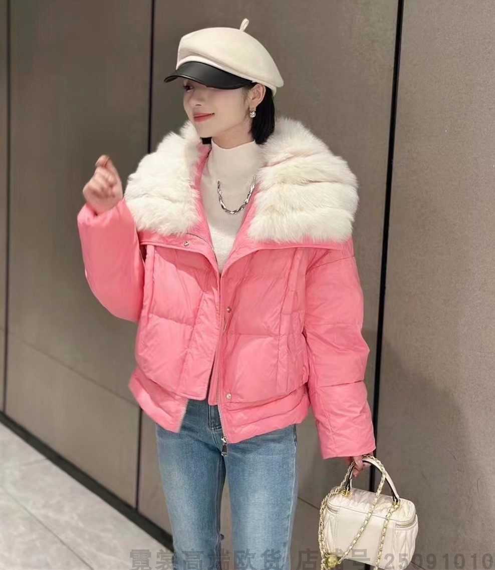 潮牌风短款狐狸毛领羽绒服保暖