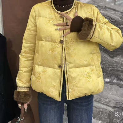 欧洲站新中式提花水貂毛袖羽绒服