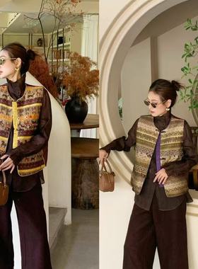 欧洲站2025早秋女v+.com欧货时尚圆领无袖国风盘扣马甲背心65636