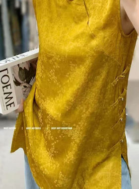 欧洲站2025夏v+.com时尚立领盘扣提花国风短袖衬衫连衣裙23143-1