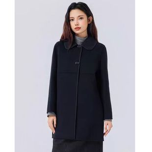 HS282双面呢大衣2025秋冬新款毛呢大衣轻奢高级感翻领通勤外套女
