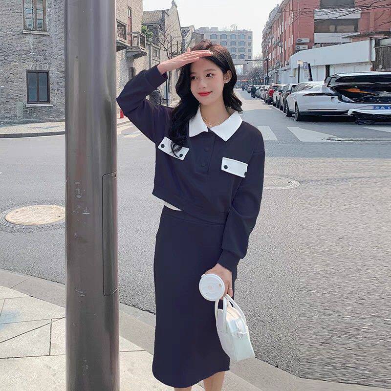 HT580套装女两件春秋新2026年流行休闲运动风卫衣半身裙时尚洋气