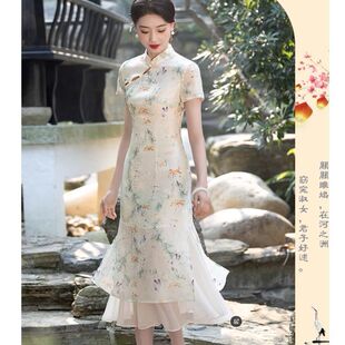 HL16连衣裙女2026年新款夏季高级感大码中年女妈妈装浅色修身裙