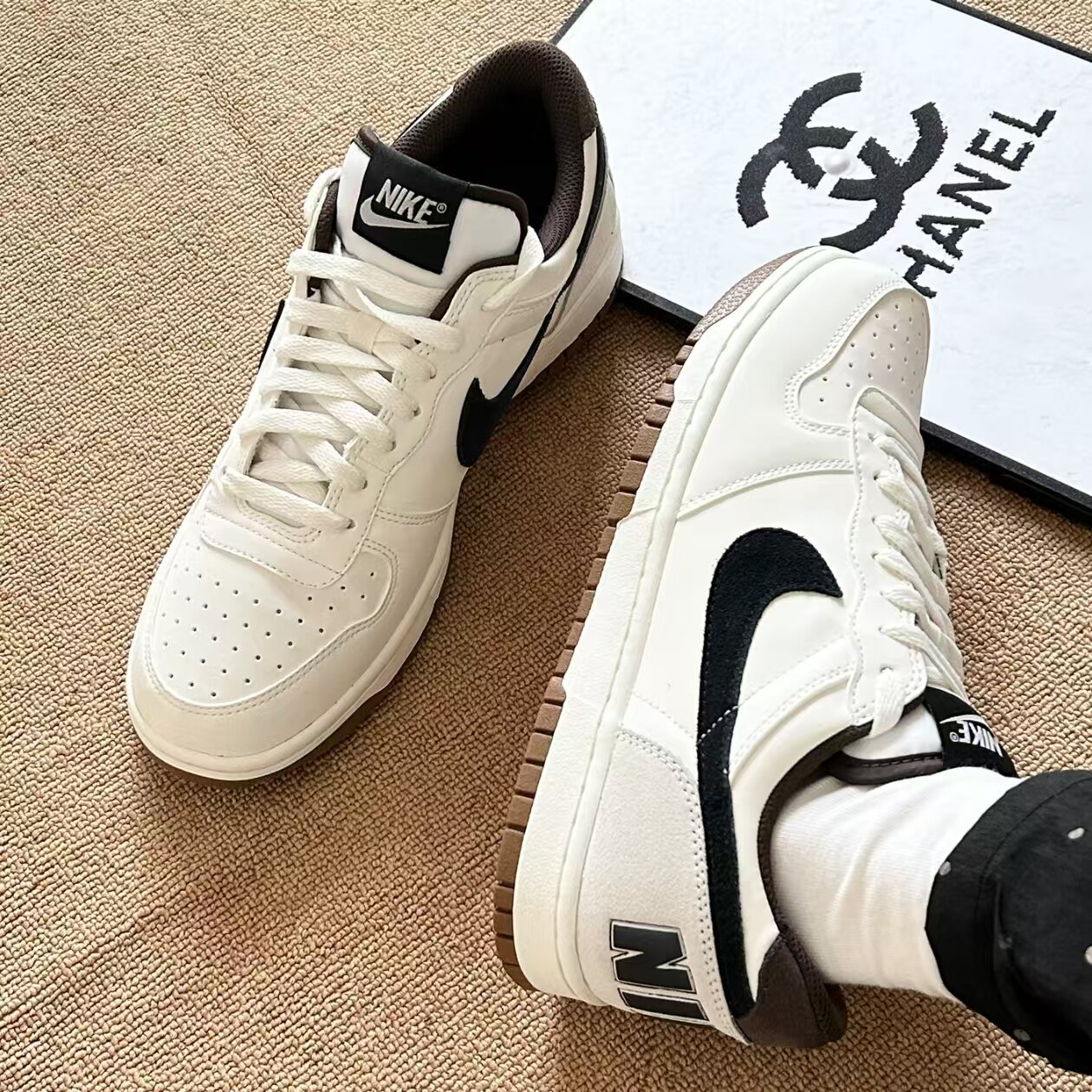 Nike BIG耐克舒适百搭透气运动休闲复古低帮黑白色板鞋854166-101