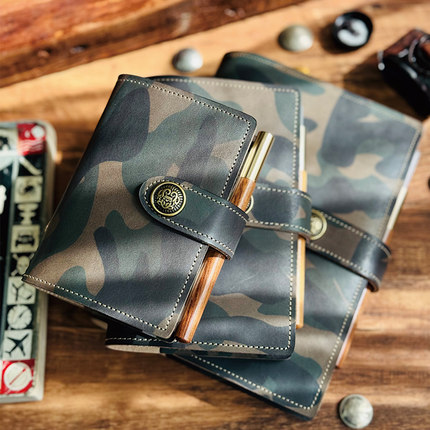 真皮活页手账本A5A6A7迷彩简约款头层牛皮记事本日记本