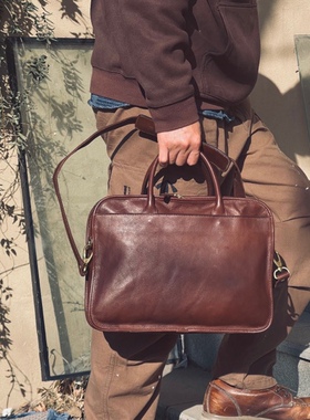 【36x26x10】1.2MOZE真皮公文包斜挎包简手提电脑包复古小众包