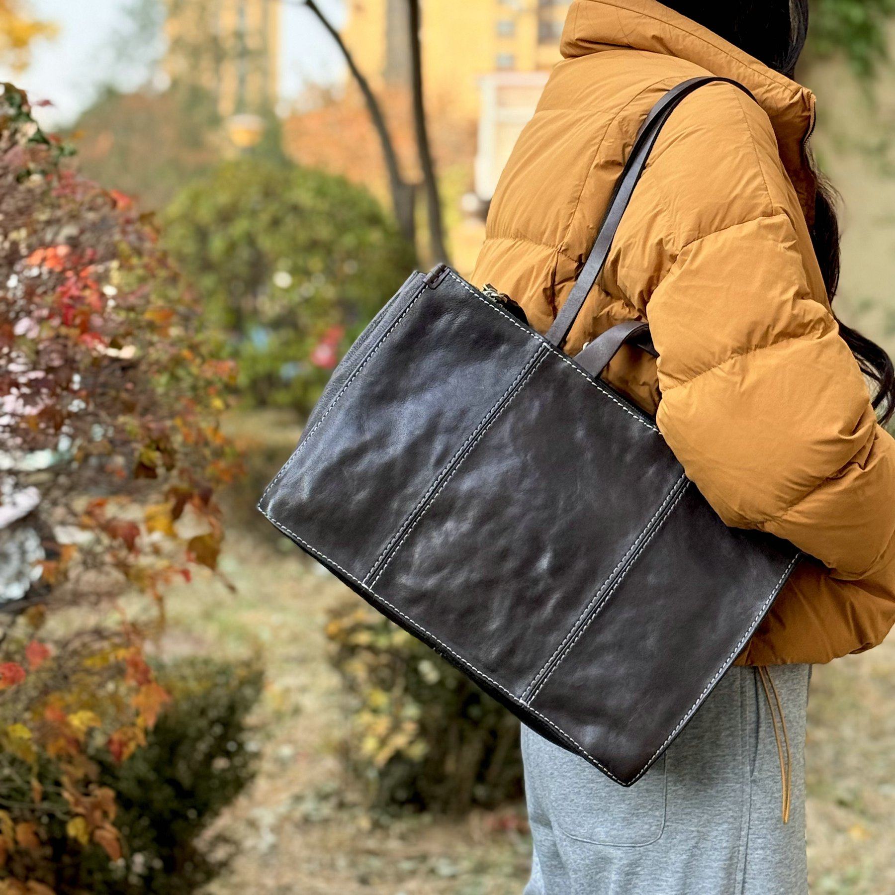 MOZE 复古做旧头层牛皮单肩腋下包托特包通勤手提双拉链电脑包,箱包皮具/热销女包/男包,单肩包,淘宝优惠券,粉丝福利购,淘宝优惠卷