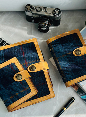 MOZE 粗花呢A5A6A7蓝色活页手账本真皮记事本哈里斯毛呢日记本