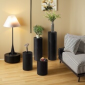 碳化黑根雕花架木墩展示台地台圆形立柱展台展示架花店产品陈列柜