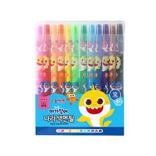 现货韩国进口碰碰狐pinkfong儿童旋转蜡笔12/24色涂色绘画不脏手