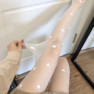 袜ins潮性感大爱心黑丝百搭 日系jk甜美黑色连裤 夏季 黑丝袜女薄款