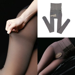 透肤套排扣高腰收腹连裤 袋装 加绒加厚空姐灰一体打底裤 男士 袜 季