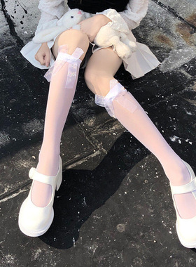 黑色飘带及膝丝袜jk蝴蝶结性感显瘦黑丝袜春夏丝袜