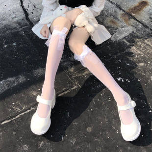 黑色飘带及膝丝袜jk蝴蝶结性感显瘦黑丝袜春夏丝袜