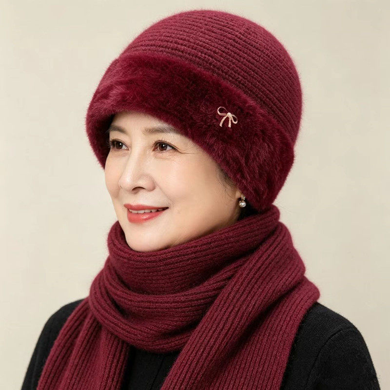 老人毛线帽女士冬季保暖护耳针织套头帽中老年妈妈防寒帽老太太帽