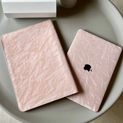 樱花粉褶皱苹果笔记本电脑壳软套