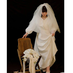 大码缎面婚纱胖MM200斤新娘加肥加大显瘦轻婚纱旅拍写真领证礼服