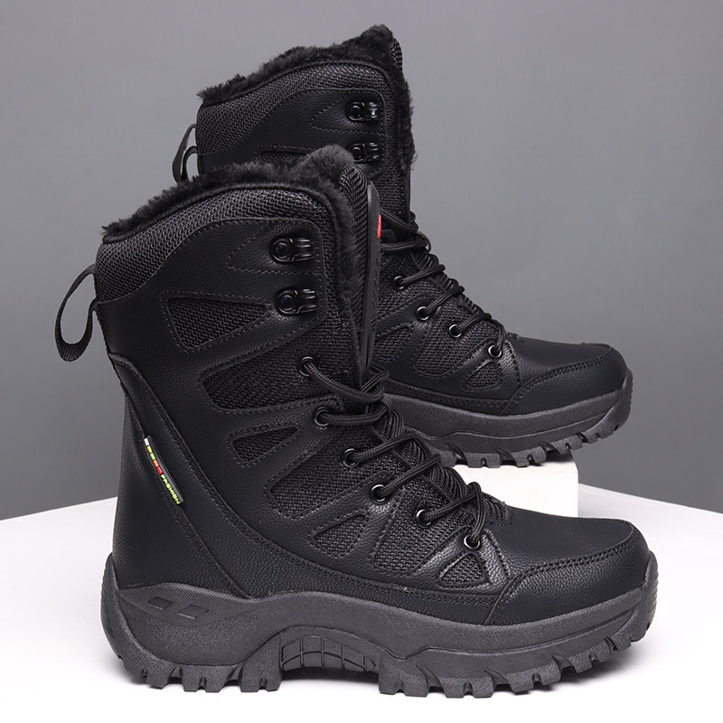 NORTHEAST SNOW BOOTS MENS TALL COTTON SHOES MENS WINTER FLEECE THICKENED WARM LEATHER WATERPROOF PLUS SIZE MARTIN BOOTS 46