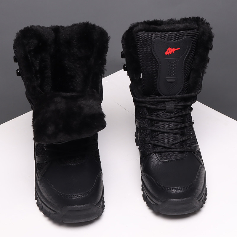 NORTHEAST SNOW BOOTS MENS TALL COTTON SHOES MENS WINTER FLEECE THICKENED WARM LEATHER WATERPROOF PLUS SIZE MARTIN BOOTS 46