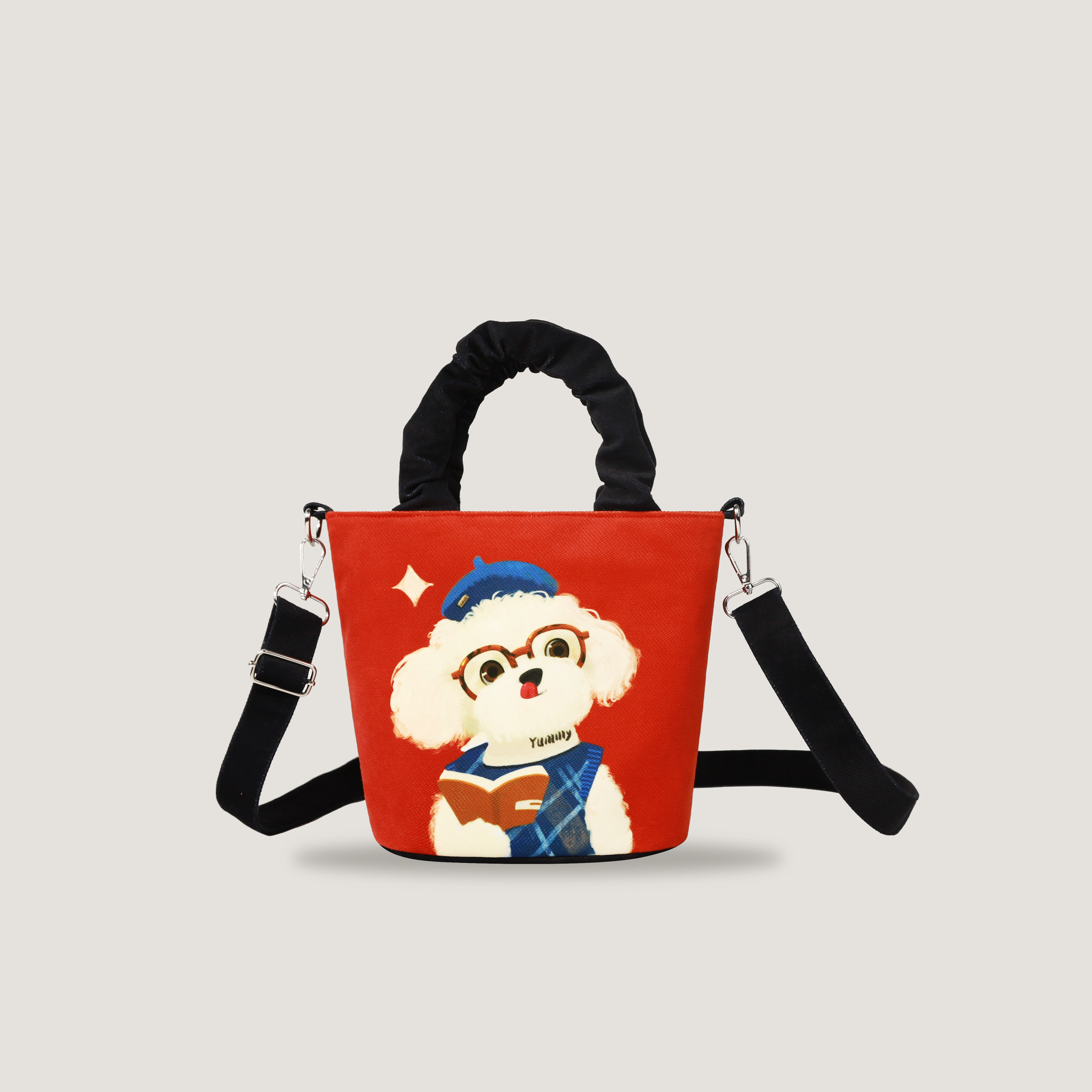 原创可爱小狗博士印花百搭通勤单肩可斜挎手拎包手提袋水桶帆布包