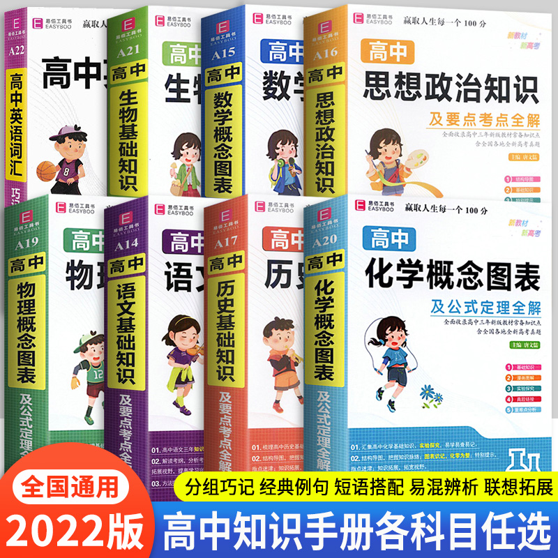2022新版易佰工具书高中英语词汇语文历史化学政治基础知识手册 高一高二高三高考数学物理化学概念图表总复习教材手册小本口袋书