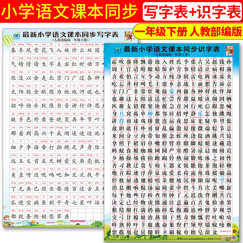 版 小学生一年级下册 语文同步识字表加写字表挂图 儿童学习生字认字