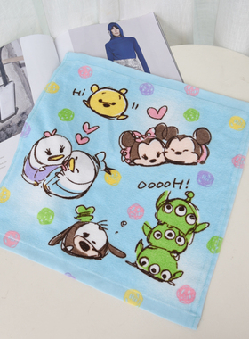 日单 TSUM 米奇 纯棉可爱卡通方巾 柔软吸水 四方小毛巾 34*34CM