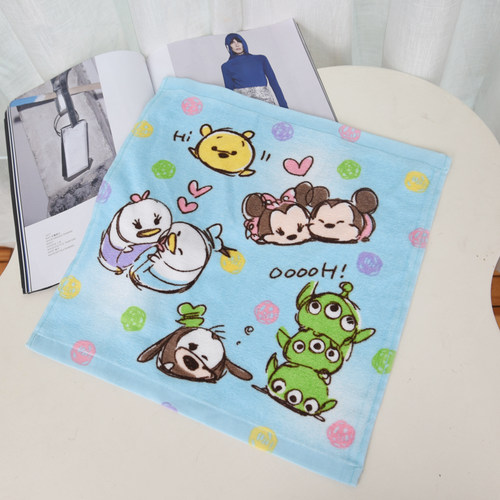 日单 TSUM 米奇 纯棉可爱卡通方巾 柔软吸水 四方小毛巾 34*34CM