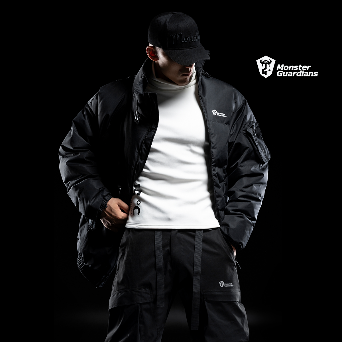 monster guardians 暗夜机能冬季高领防风外套90白鸭绒运动羽绒服