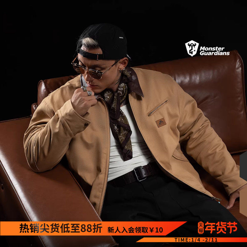 Monster Guardians勇者无畏系列男立体刺绣工装翻领皮衣夹克外套,运动服/休闲服装,运动茄克/外套,淘宝优惠券,粉丝福利购,淘宝优惠卷