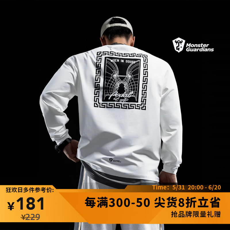 monster guardians 未来感系列男子印花宽松休闲圆领运动长袖t恤