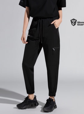 Monster Guardians 黑色工装裤女束脚春秋反光抽绳宽松显瘦运动裤
