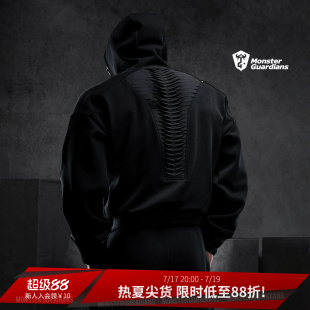 Monster Guardians秋冬短款立体压褶保暖加绒卫衣长裤运动套装男