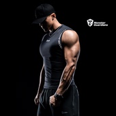 运动紧身背心男夏轻薄透气弹力压缩健身衣 无袖 Monster Guardians