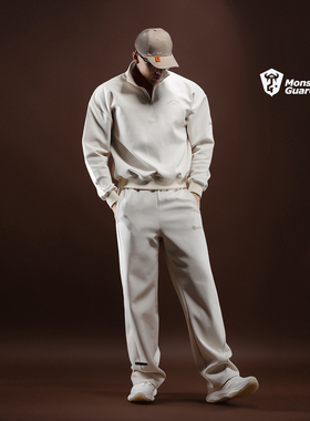 Monster Guardians N系列男子春秋宽松休闲简约米色运动卫衣套装