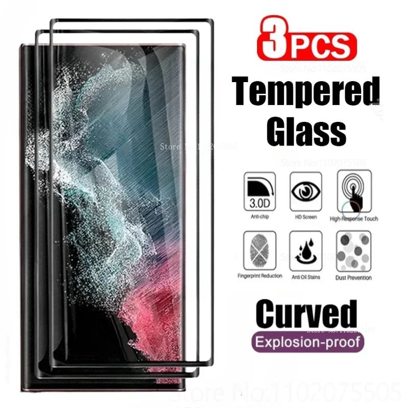3Pcs Curved Tempered Glass For Samsung Galaxy S23 S21 S22 S24 Ultra S20 Plus Screen Protector For Sa