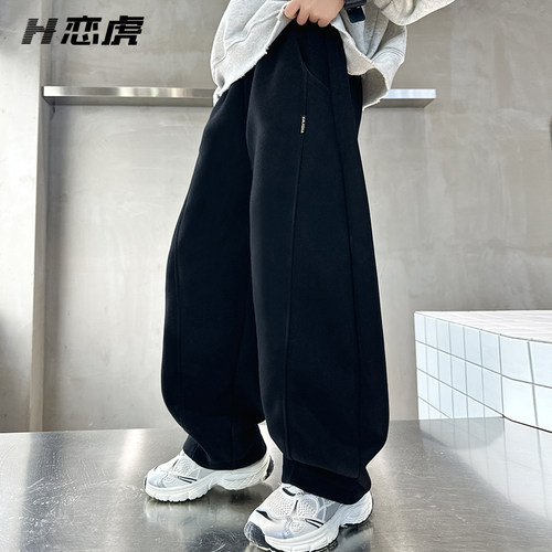 男童裤子2025新款冬加厚儿童卫裤加绒长裤男孩休闲裤男大童弯刀裤