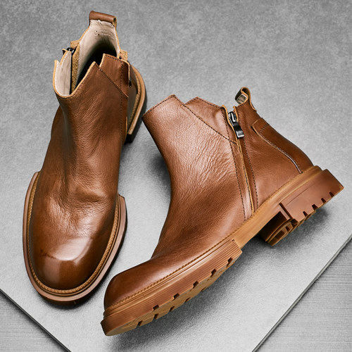 拉链厚底时尚复古风圆头马丁靴