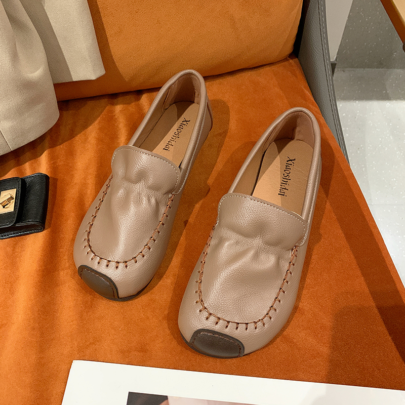 黑NGM色棉鞋女冬加季防绒保暖真皮豆豆鞋软底滑孕妇妈不妈累脚工