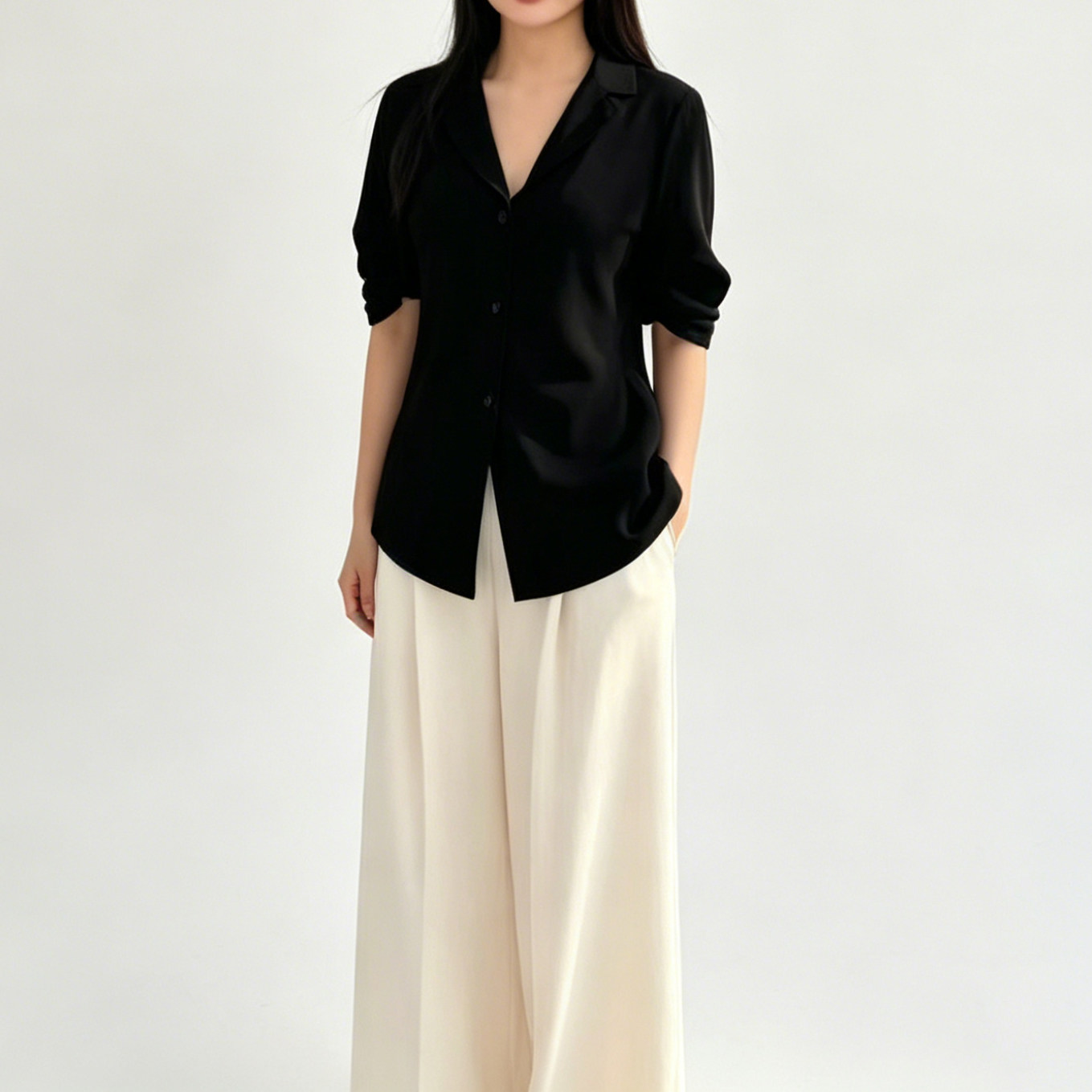Th同款 2026春夏新品女装 三醋酯混纺五分袖西装领衬衫 Q0109505