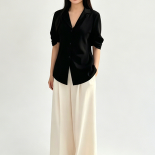 Th同款 2026春夏新品女装 三醋酯混纺五分袖西装领衬衫 Q0109505