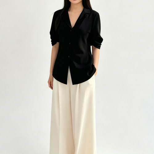 Th同款 2026春夏新品女装 三醋酯混纺五分袖西装领衬衫 Q0109505