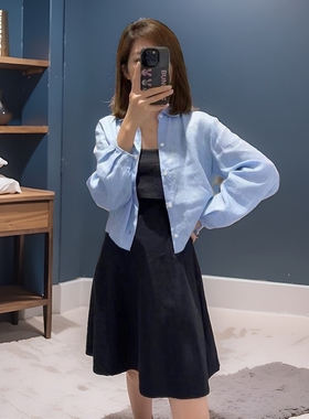 Th同款 2026春夏系列女装 亚麻灯笼袖翻领短款长袖衬衫 N0203501