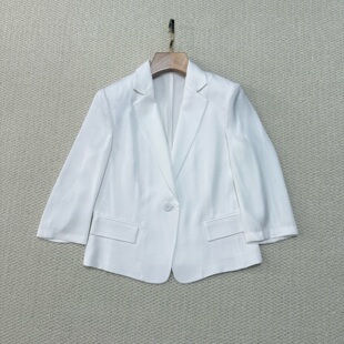 YI同款 2025早秋新款女装 醋纤仿麻可水洗一粒扣收腰短款中袖西装