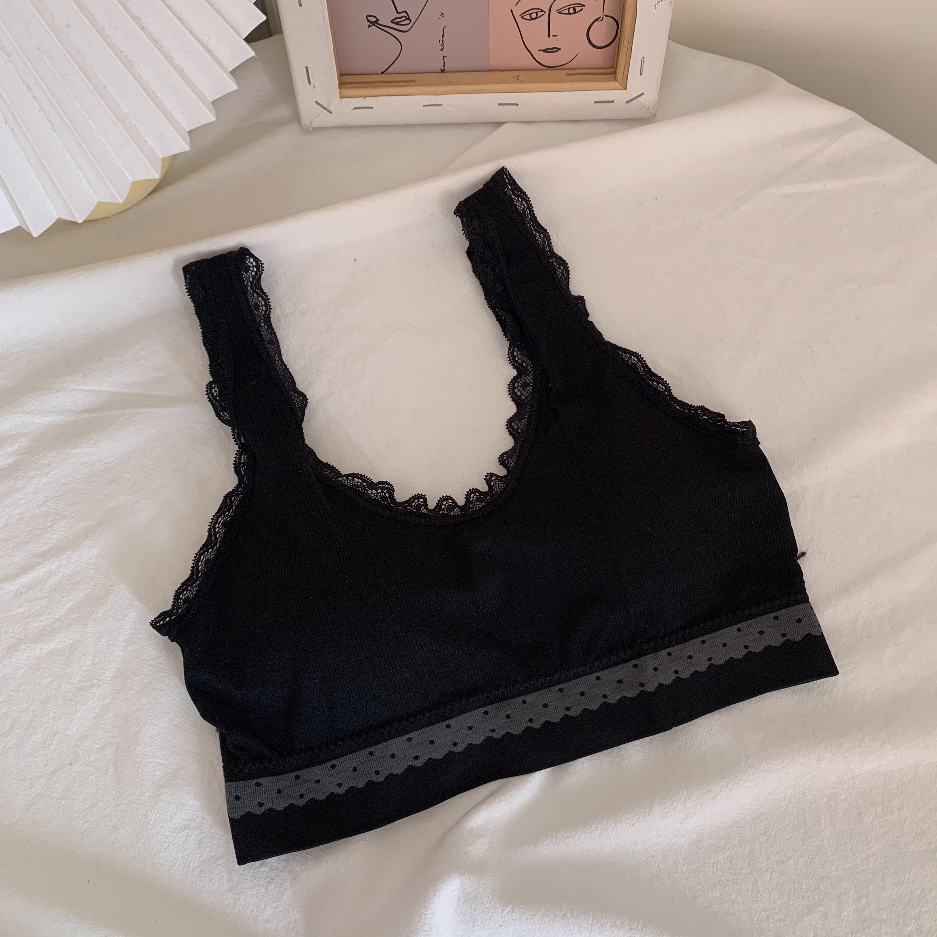 Real shot real price Korean sports bra wrapped lace back bra vest women's light proof thin underpants