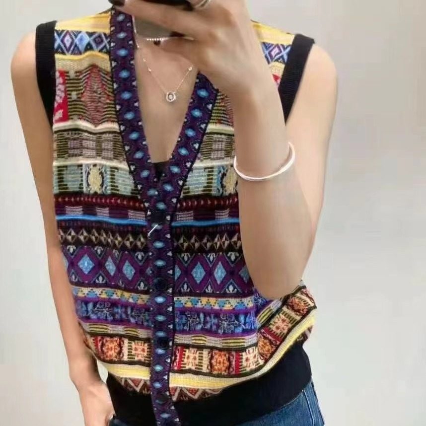 高端定制 欧洲站 拼色羊毛针织马甲背心25359