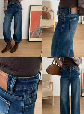 高端定制 欧洲站  字母磨毛休闲牛仔直筒裤25909