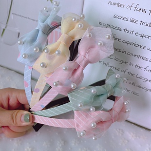 韩国东大门同款布艺蝴蝶结发扣甜美气质外出淑女布艺网纱珍珠发卡